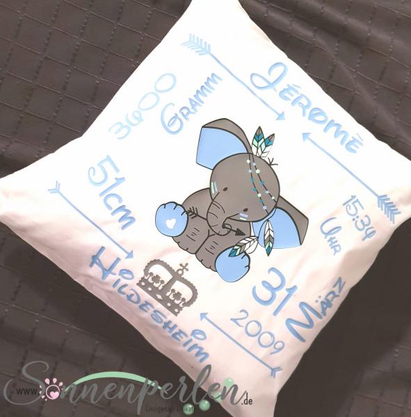 Geburtskissen Elefant Blau